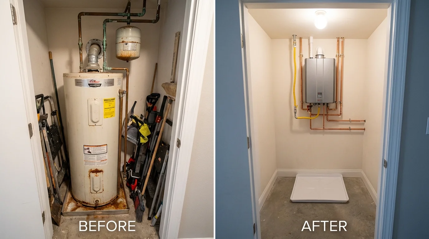 Tank water heater versus wall-mounted tankless unit comparison for Morrison, IL homeowners