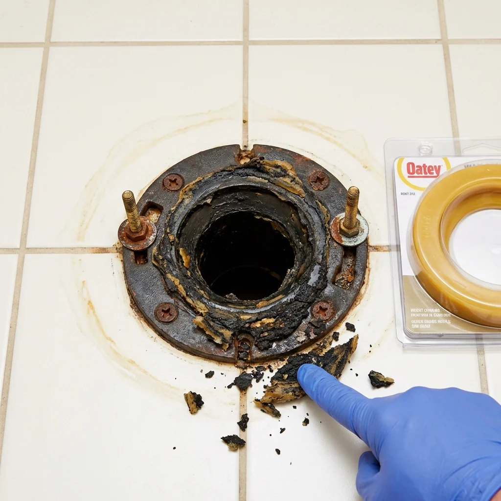 Failed wax ring showing water seepage at the base of a toilet in a Morrison, IL home