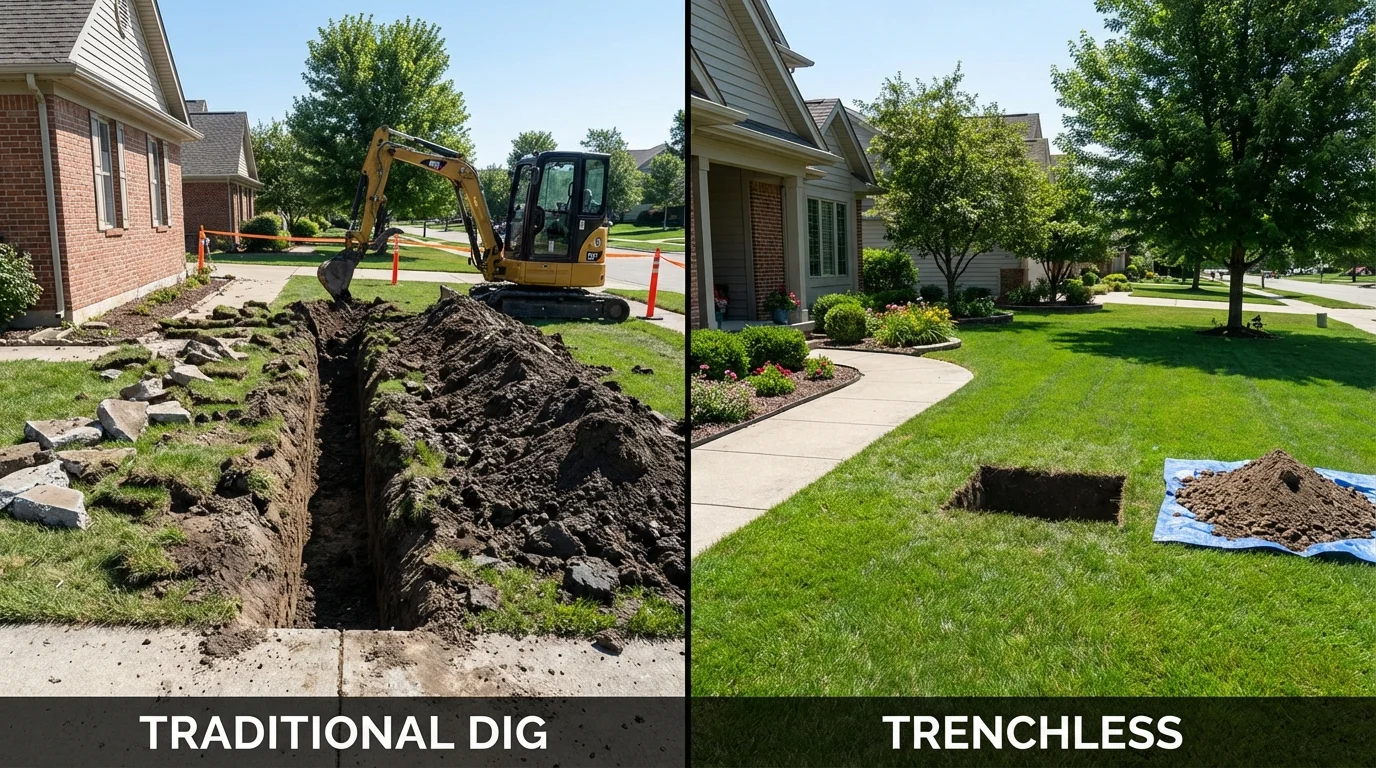 Trenchless sewer repair with minimal yard damage versus traditional excavation in Morrison, IL
